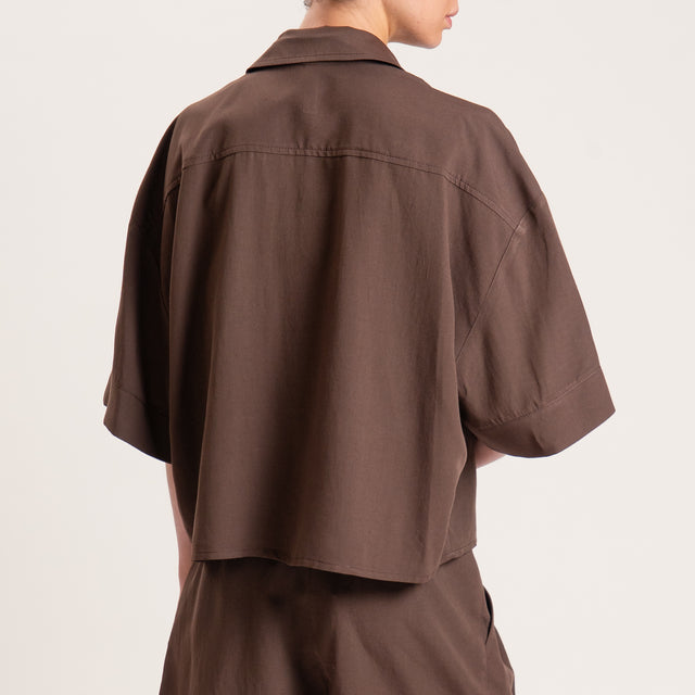 Tensione in-Completo camicia e shorts misto lino - moro
