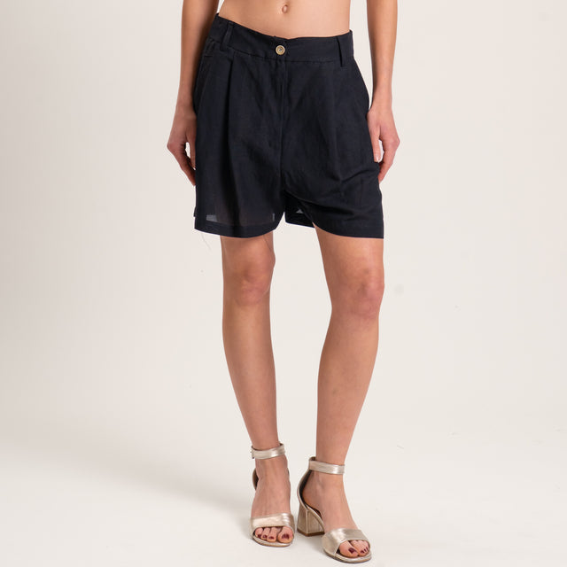 Tensione in-Completo camicia e shorts misto lino - nero