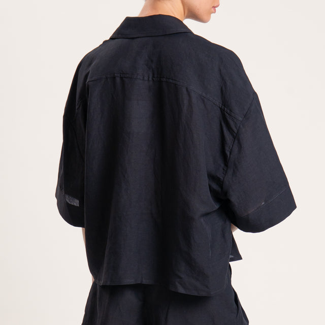 Tensione in-Completo camicia e shorts misto lino - nero