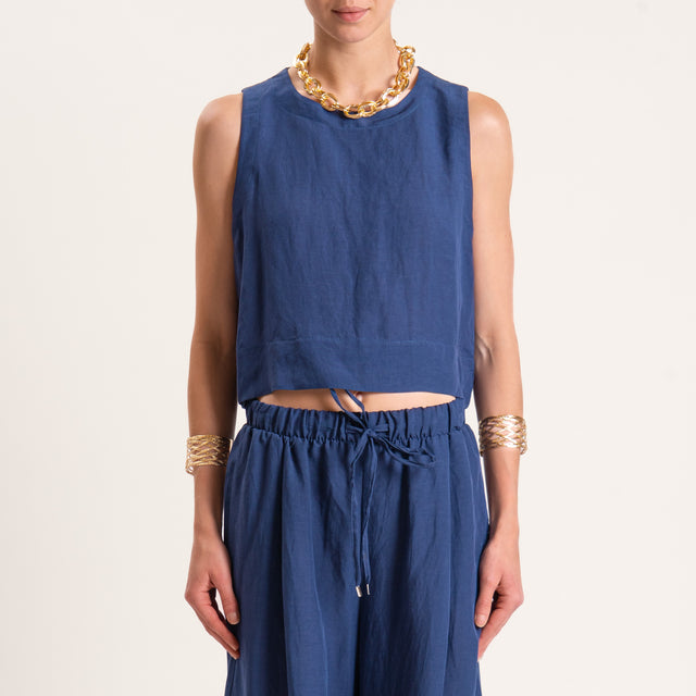 Tensione in-Completo top e pantalone misto lino - blu