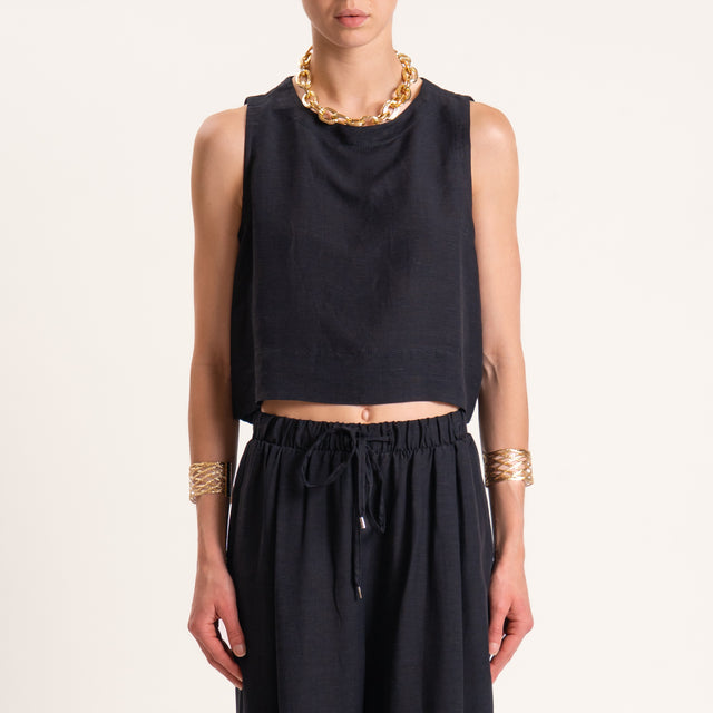 Tensione in-Completo top e pantalone misto lino - nero