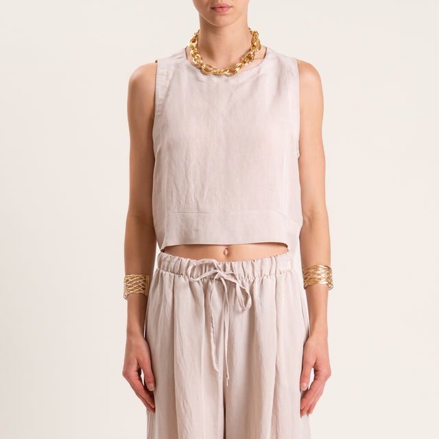 Tensione in-Completo top e pantalone misto lino - gesso