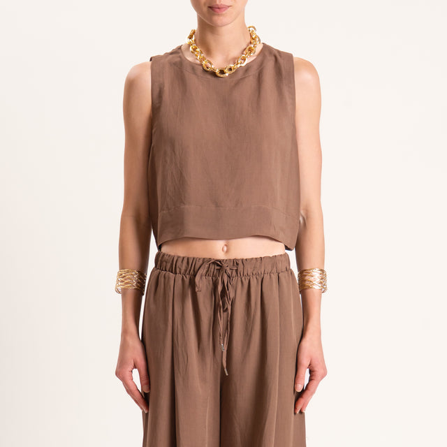 Tensione in-Completo top e pantalone misto lino - tabacco