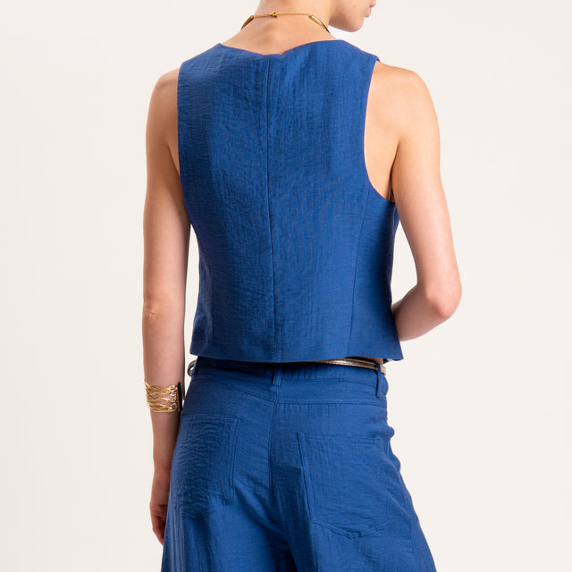 Tensione in-Completo gilet e pantalone misto lino - blu