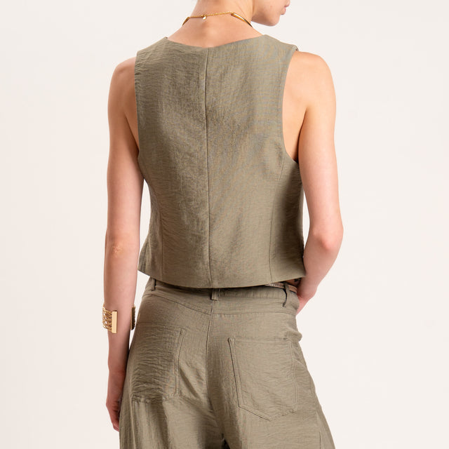 Tensione in-Completo gilet e pantalone misto lino - militare