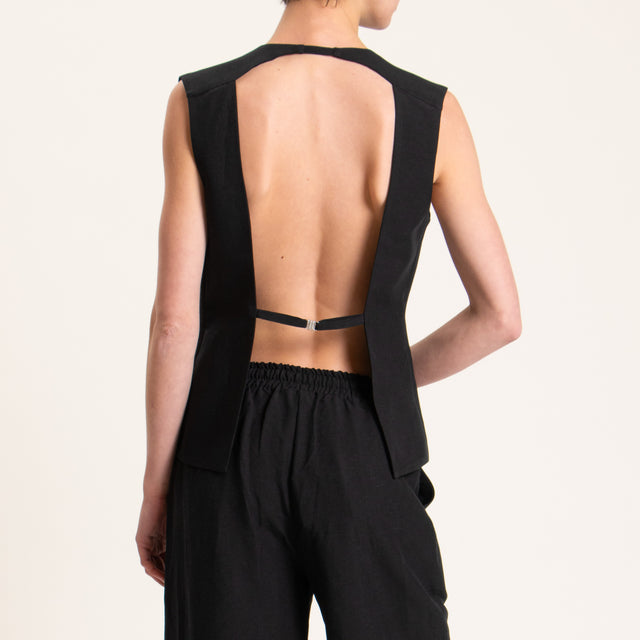 Tensione in-Gilet misto lino - nero