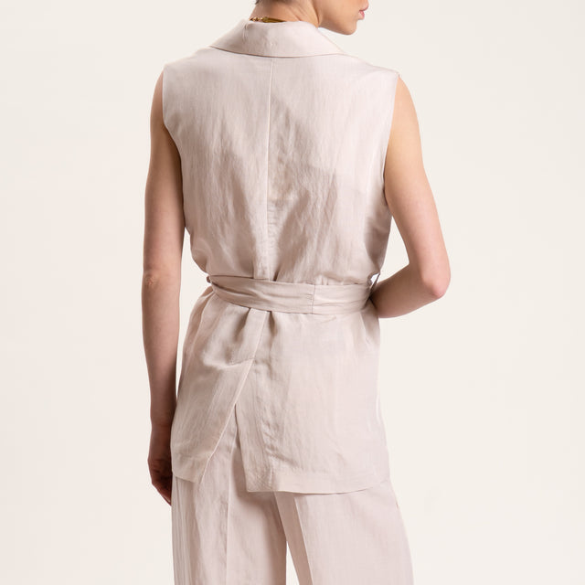 Tensione in-Gilet misto lino con cintura - beige
