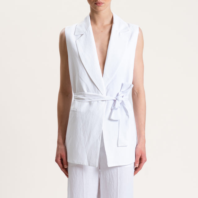 Tensione in-Gilet misto lino con cintura - bianco