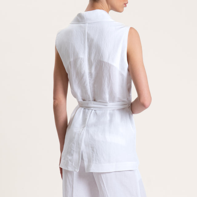 Tensione in-Gilet misto lino con cintura - bianco