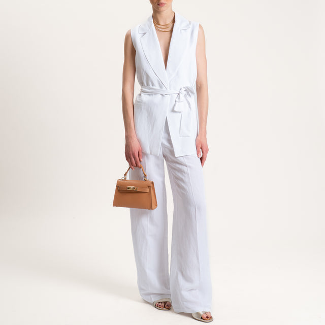 Tensione in-Gilet misto lino con cintura - bianco