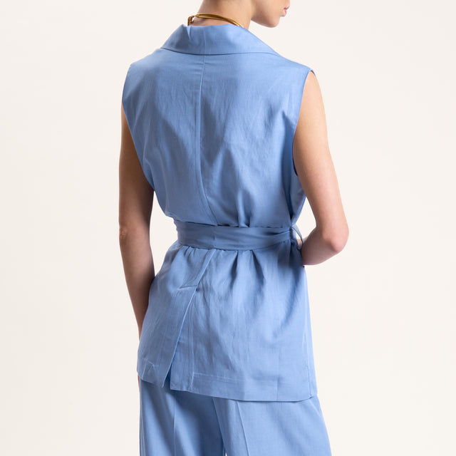 Tensione in-Gilet misto lino con cintura - celeste