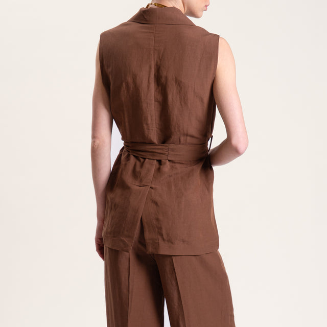 Tensione in-Gilet misto lino con cintura - moro