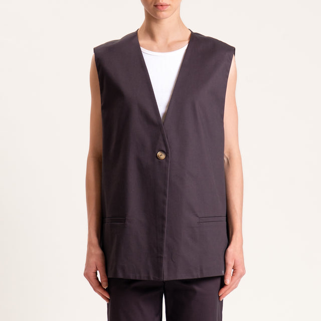 Tensione in-Gilet un bottone oversize cotone elasticizzato - moro