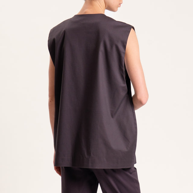 Tensione in-Gilet un bottone oversize cotone elasticizzato - moro