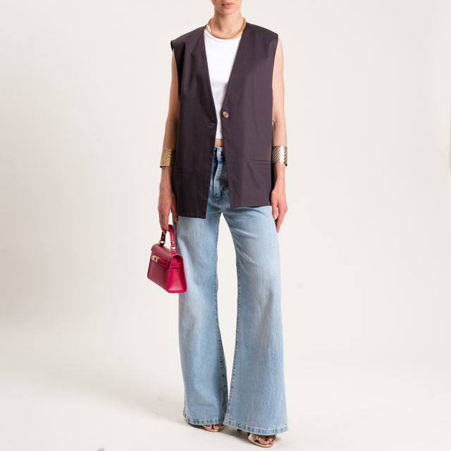 Tensione in-Gilet un bottone oversize cotone elasticizzato - moro