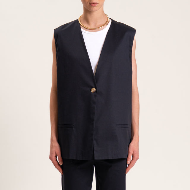 Tensione in-Gilet un bottone oversize cotone elasticizzato - nero