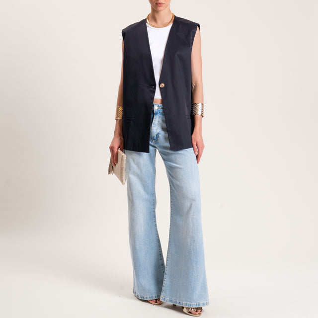 Tensione in-Gilet un bottone oversize cotone elasticizzato - nero