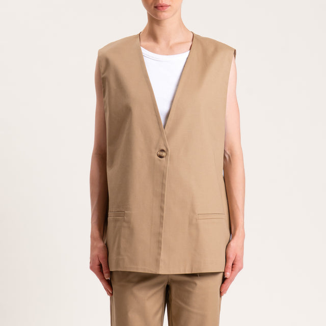 Tensione in-Gilet un bottone oversize cotone elasticizzato - sabbia