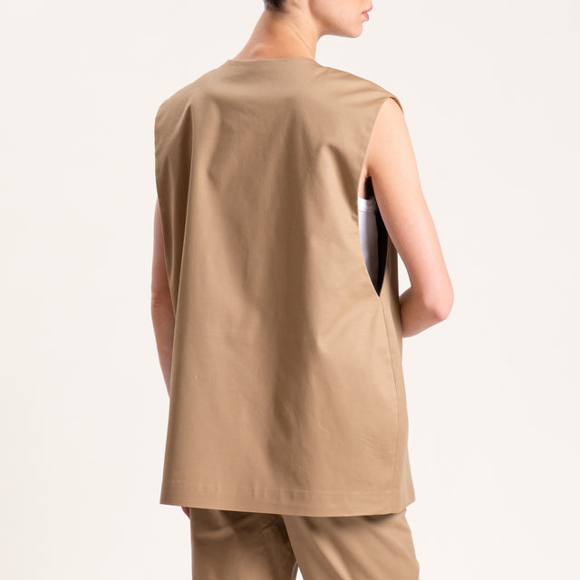 Tensione in-Gilet un bottone oversize cotone elasticizzato - sabbia