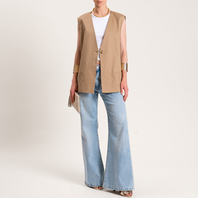 Tensione in-Gilet un bottone oversize cotone elasticizzato - sabbia
