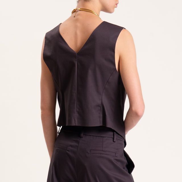 Tensione in-Gilet doppiopetto cotone elasticizzato - moro