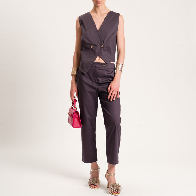 Tensione in-Gilet doppiopetto cotone elasticizzato - moro