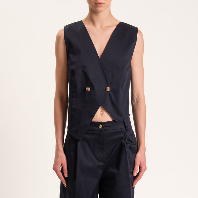 Tensione in-Gilet doppiopetto cotone elasticizzato - nero