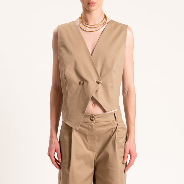Tensione in-Gilet doppiopetto cotone elasticizzato - sabbia