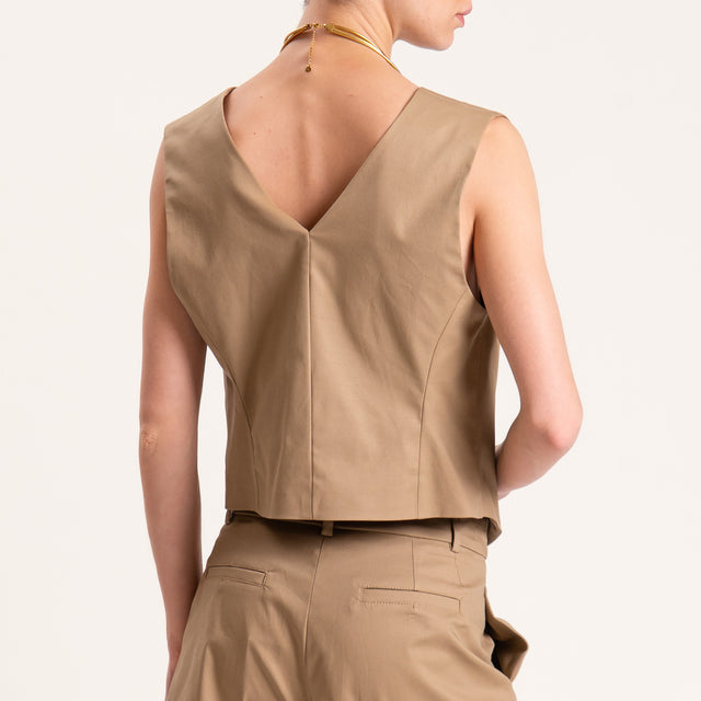 Tensione in-Gilet doppiopetto cotone elasticizzato - sabbia
