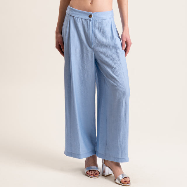 Tensione in-Pantalone viscosa goffrato - celeste