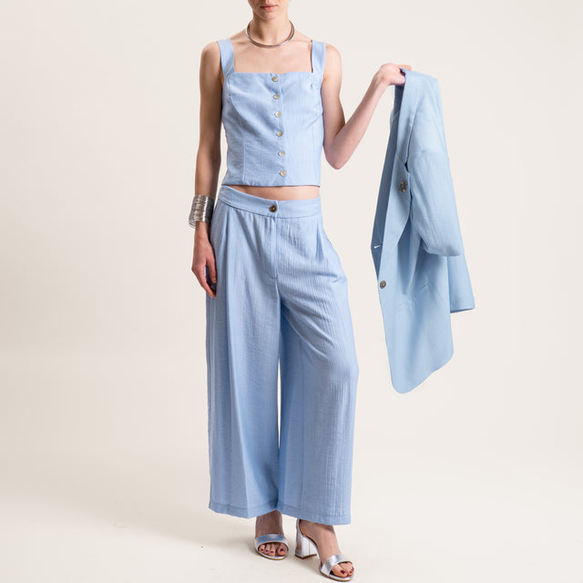 Tensione in-Pantalone viscosa goffrato - celeste