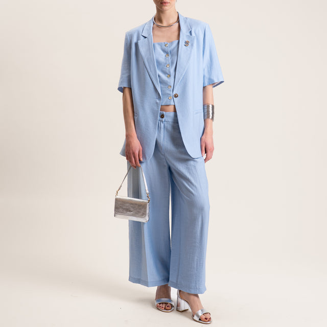 Tensione in-Pantalone viscosa goffrato - celeste