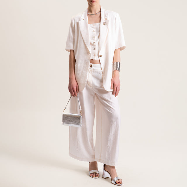 Tensione in-Pantalone viscosa goffrato - panna