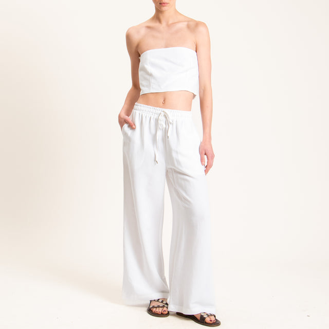 Tensione in-Pantalone misto lino wide leg - bianco