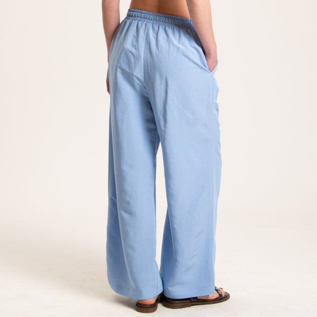 Tensione in-Pantalone misto lino wide leg - celeste