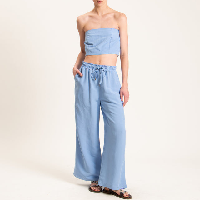 Tensione in-Pantalone misto lino wide leg - celeste