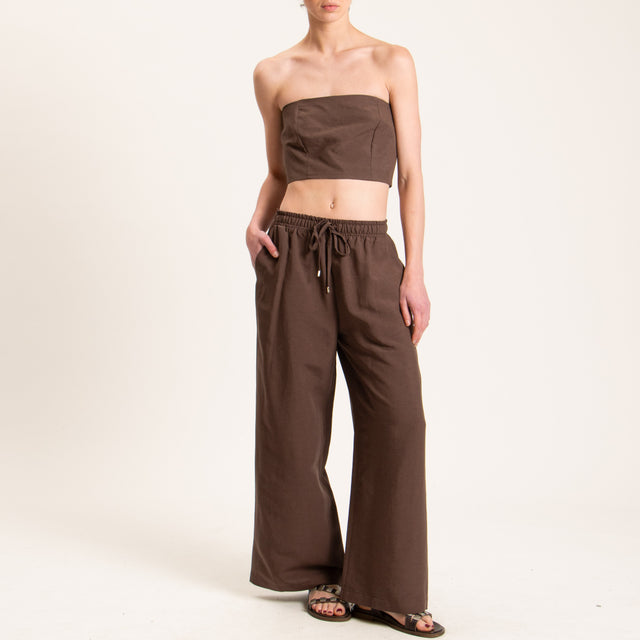 Tensione in-Pantalone misto lino wide leg - moro