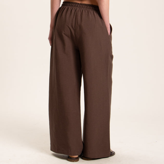 Tensione in-Pantalone misto lino wide leg - moro
