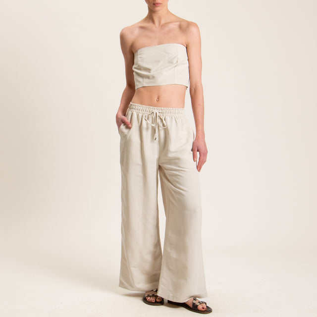 Tensione in-Pantalone misto lino wide leg - gesso