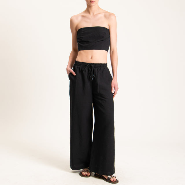 Tensione in-Pantalone misto lino wide leg - nero