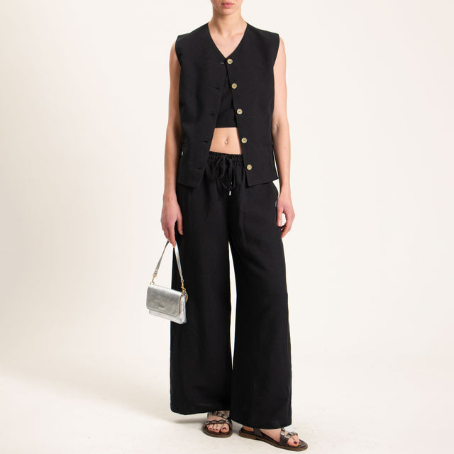 Tensione in-Gilet misto lino - nero