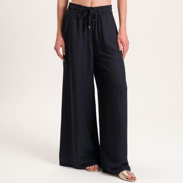 Tensione in-Pantalone misto lino elastico in vita - nero