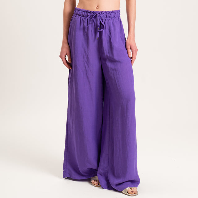 Tensione in-Pantalone misto lino elastico in vita - viola
