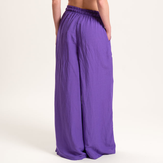 Tensione in-Pantalone misto lino elastico in vita - viola