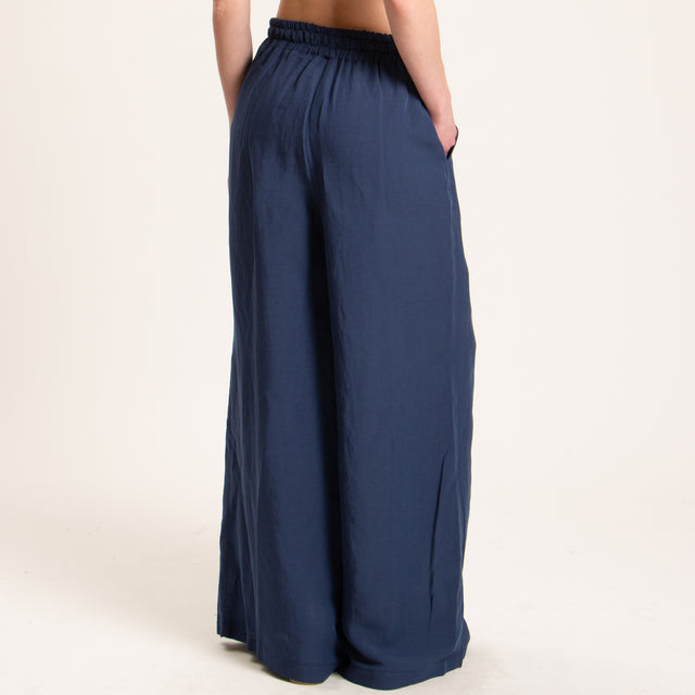 Tensione in-Pantalone misto lino elastico in vita - blu