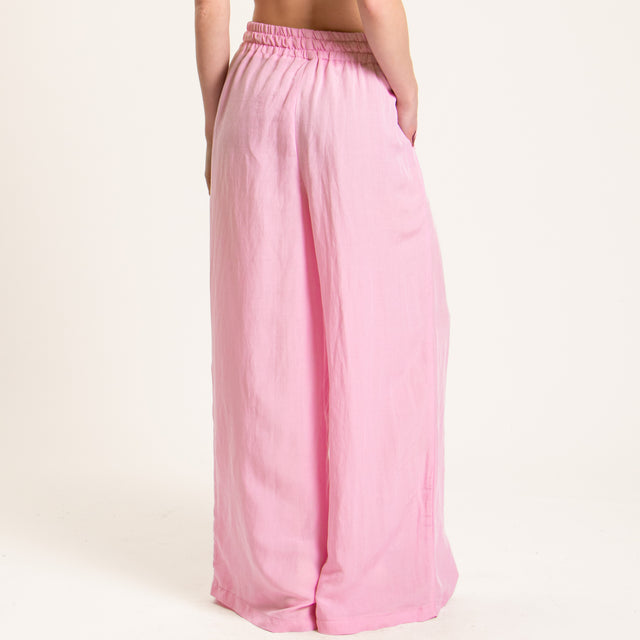 Tensione in-Pantalone misto lino elastico in vita - rosa