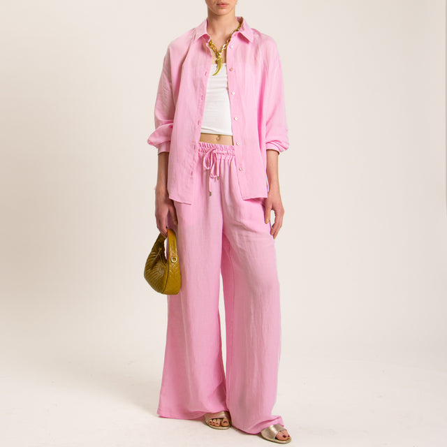 Tensione in-Pantalone misto lino elastico in vita - rosa