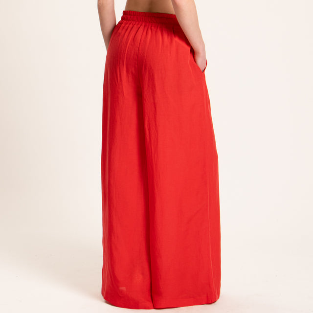 Tensione in-Pantalone misto lino elastico in vita - rosso