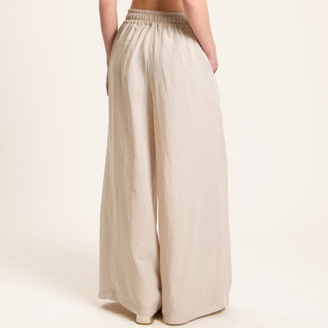 Tensione in-Pantalone misto lino elastico in vita - gesso