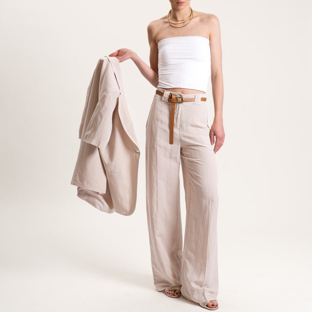 Tensione in-Pantalone misto lino elastico dietro - beige